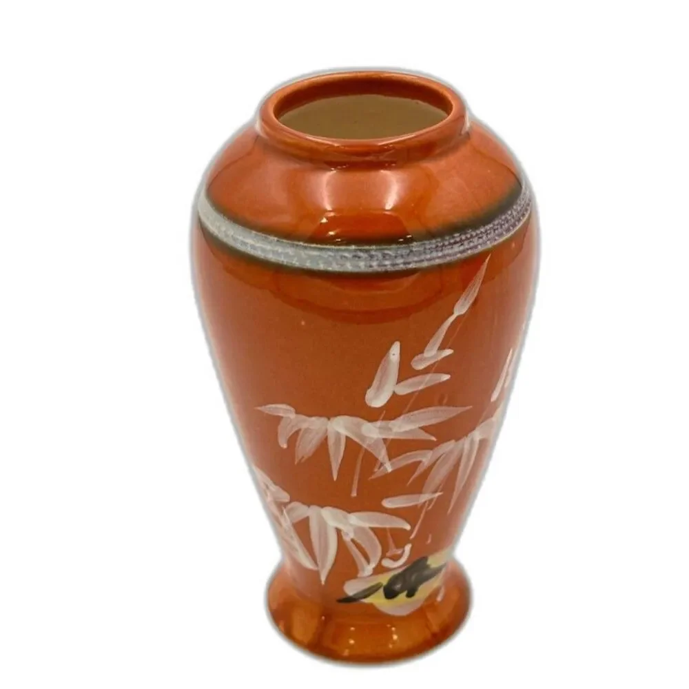 Asian-Inspired Hand-Painted Ceramic Vases – Burnt Orange with a Bamboo Design